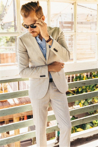 Pricey Ivory Linen Men Suits for Wedding 2-piece Slim Groom Suits