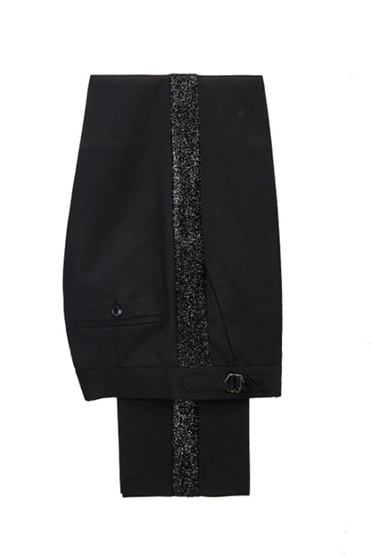 Peaked Lapel Bright Red Stitching Sparkle Black Fashion Men Suit
