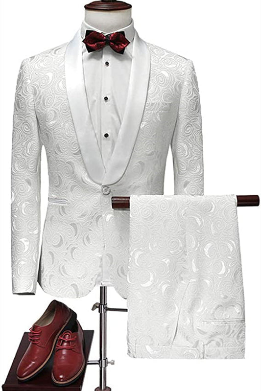 Pricey White Jacquard Suits for Wedding Tuxedo