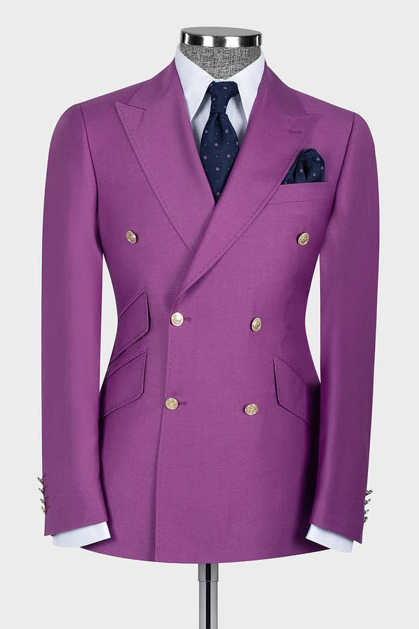Latest Peaked Lapel Purple Double Breasted Suit for Prom