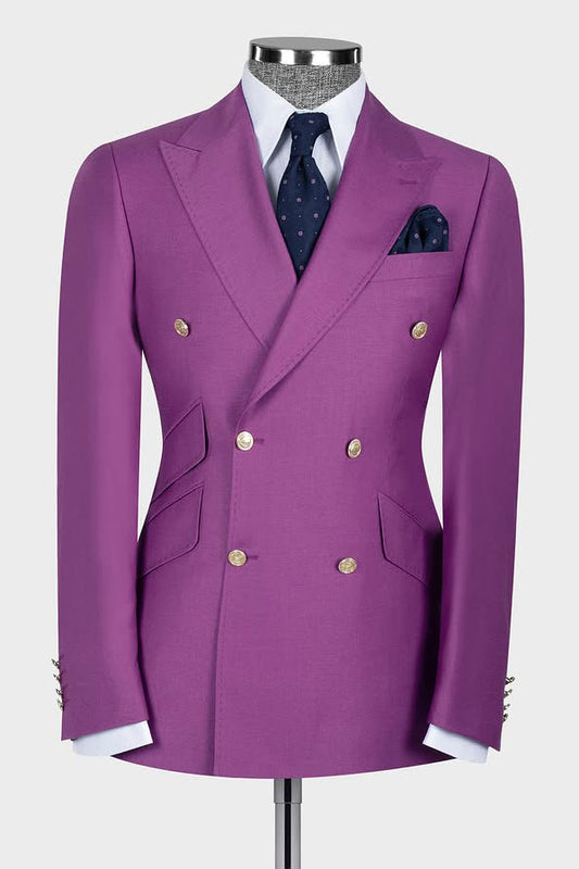 Latest Peaked Lapel Purple Double Breasted Suit for Prom