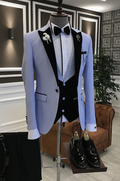 Purple 3-Pieces Black Peaked Lapel Slim Fit Men Prom Suits