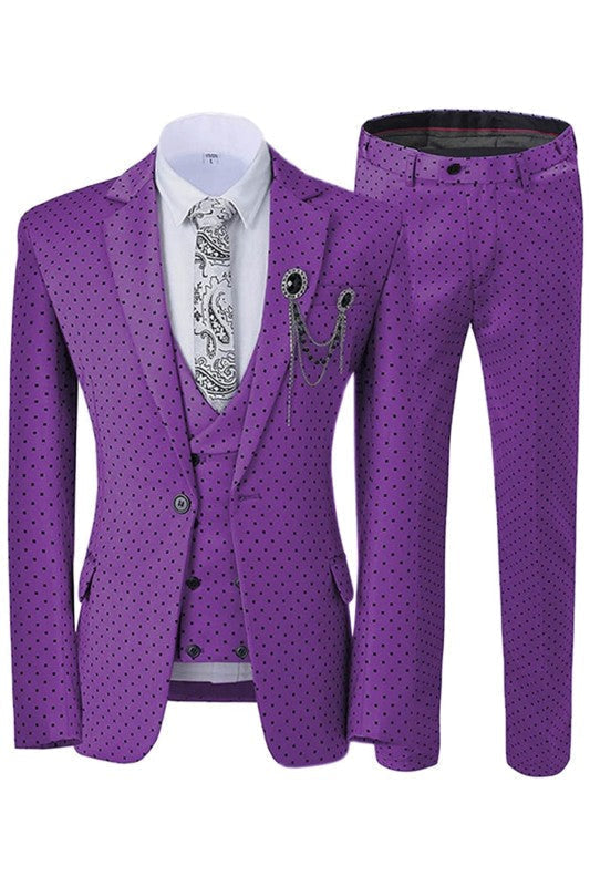 Purple Notched Lapel Dot 3-Pieces Prom Suits For Men