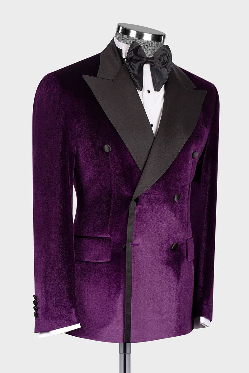 Purple Velvet 2-piece Blazer Suit Wedding Tuxedo