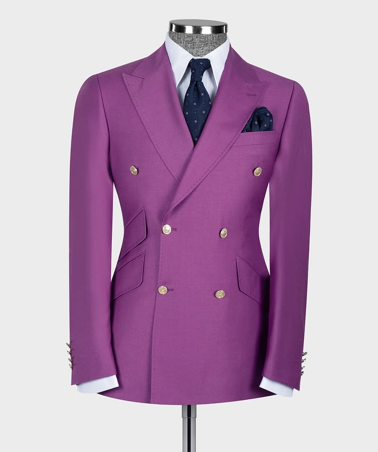 Latest Peaked Lapel Purple Double Breasted Suit for Prom