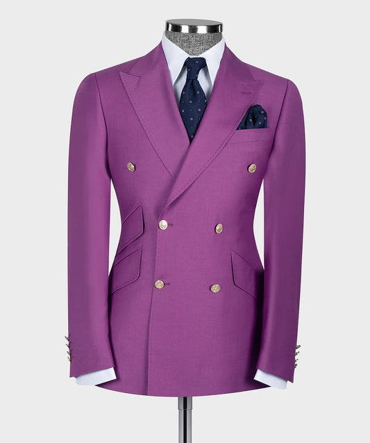 Latest Peaked Lapel Purple Double Breasted Suit for Prom