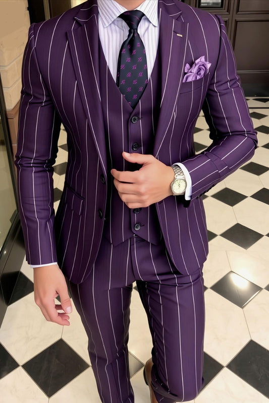 Stripe 3-piece Suit in Purple
