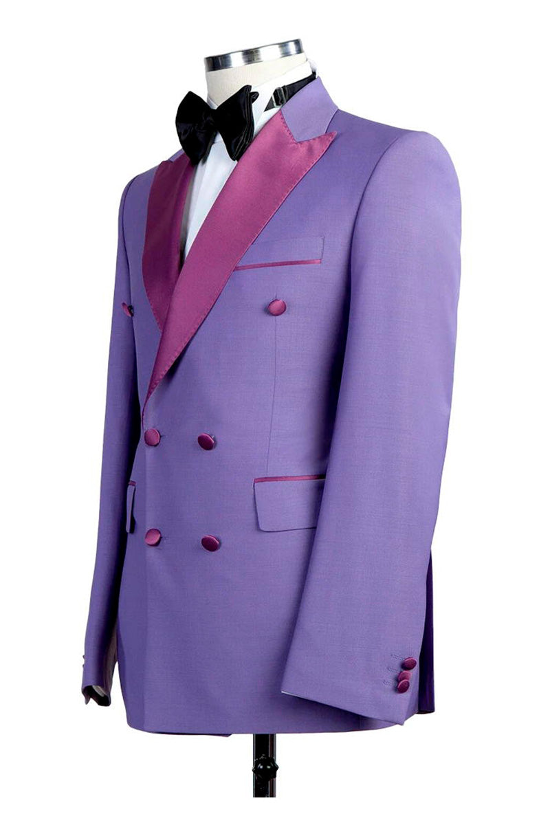 Purple 2 Piece Bespoke Peaked Lapel Tuxedo