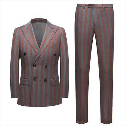 Red and Gray Stripes Formal Men Suits New Arrival Double Breasted