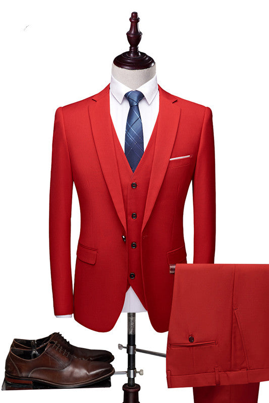 Red Designer Notched Lapel Tuxedo Bespoke Three Pieces Men Suits