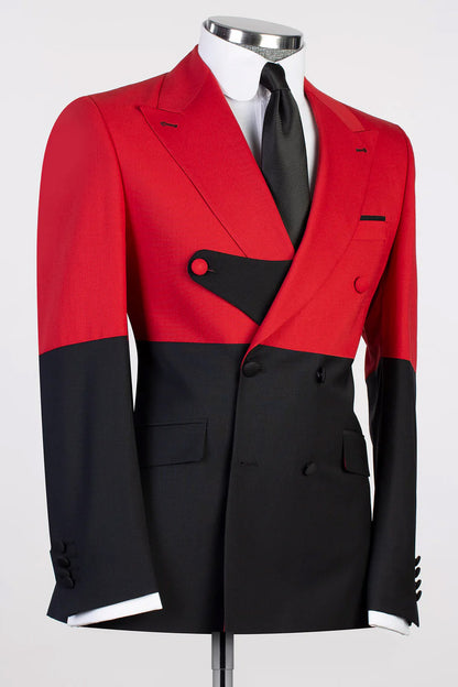 Red Black Split Two-tone Double-breasted 2-piece Suit