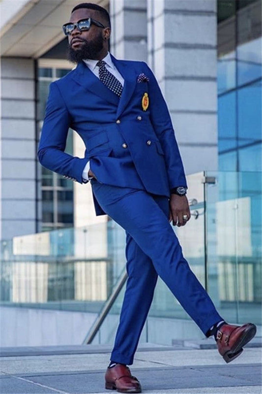 Royal Blue Double Breasted Peaked Lapel Suit