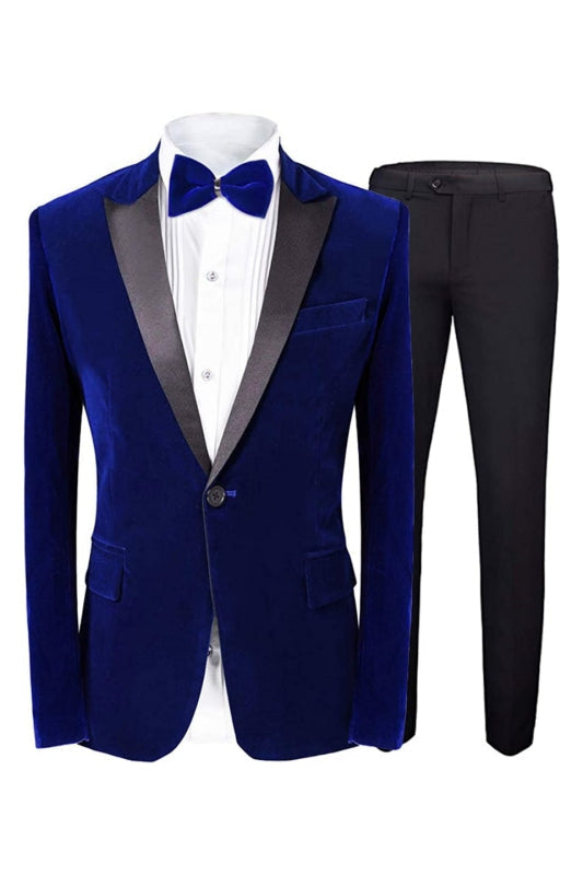 Royal Blue Peaked Lapel 2 Pieces Velvet Prom Suits