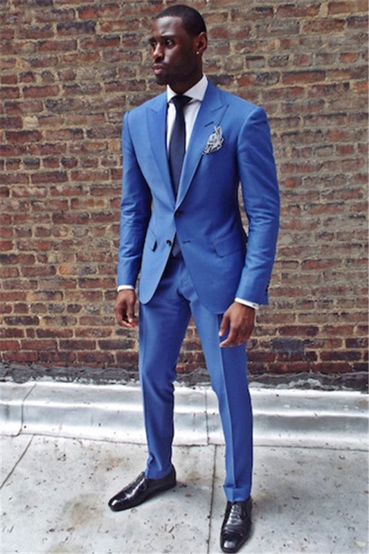 Royal Blue Two Pieces Men's Suit Newest Peaked Lapel Outfit for Prom