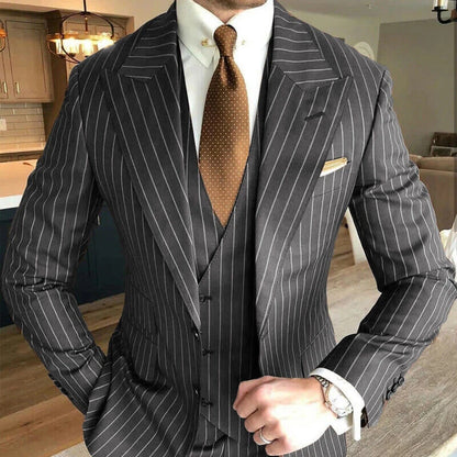 Gray Pinstripe Peak Lapel 3-piece Suit