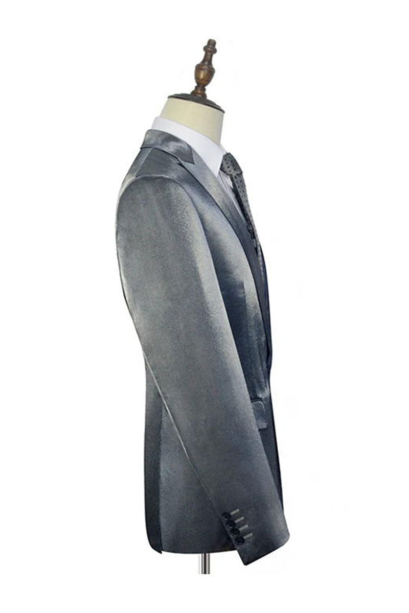 Silver Velvet Peak Lapel Men's Suits