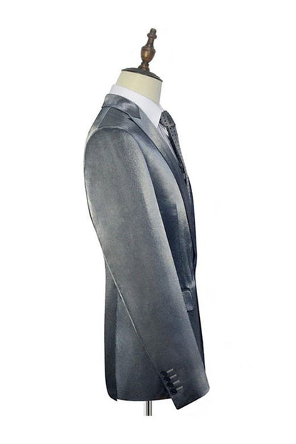 Silver Velvet Peak Lapel Men's Suits