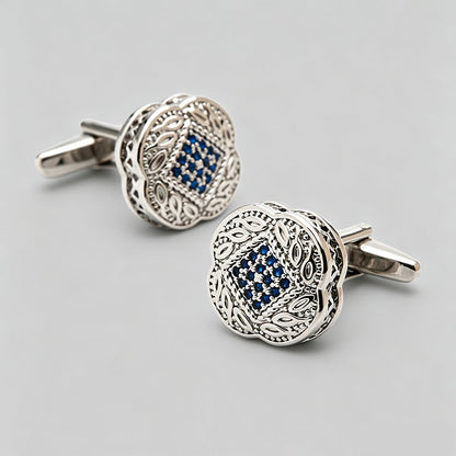 Silver Follow Blue Zircon Cufflinks