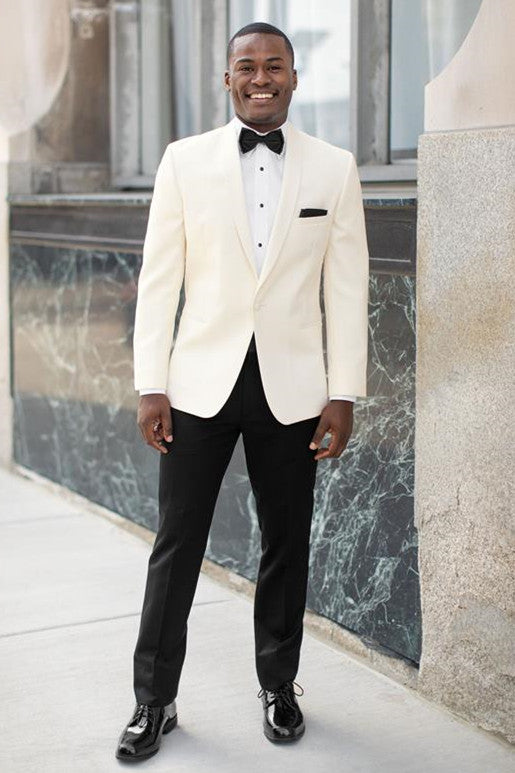Simple and Bespoke White Shawl Lapel Single Breasted Wedding Men Suits
