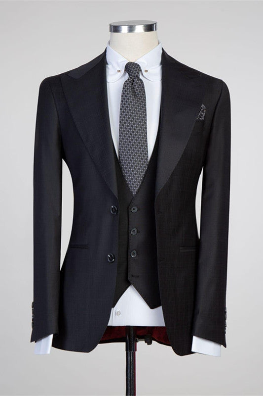 Classic Black Peaked Lapel 3 piece Formal Suit
