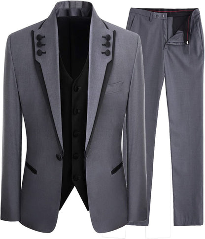 Simple Gray Three Pieces Prom Suits Shawl Lapel Wedding Suit for Groom