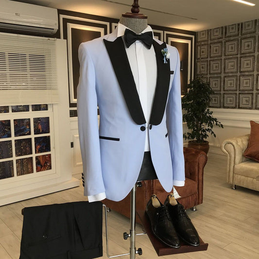Sky Blue One Button Slim Fit Men's Blazer Tuxedo