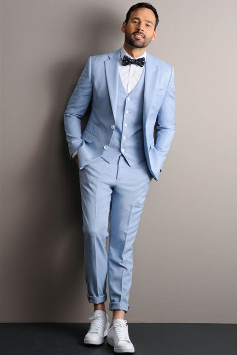 Sky Blue Three Pieces Single Breasted Notched Lapel Men's Suits