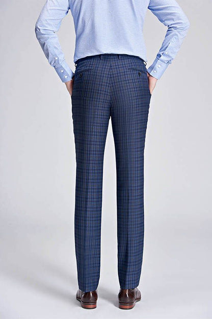 Small Checked Pattern Gentle Mens Suits Peak Lapel Blue Suits for Men