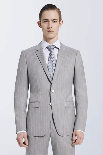 Small Notch Lapel Light-colored Stripe High Quality Light Grey Men Suit