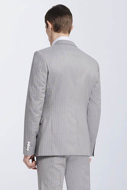 Small Notch Lapel Light-colored Stripe High Quality Light Grey Men Suit