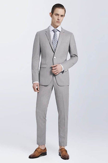 Small Notch Lapel Light-colored Stripe High Quality Light Grey Men Suit