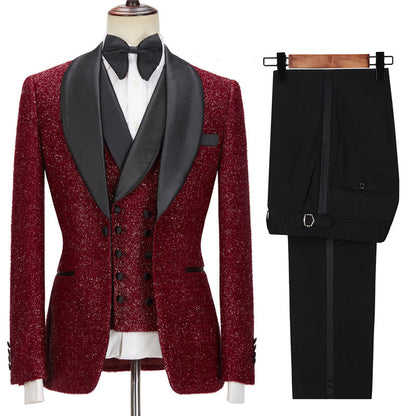 Sparkly Three Pieces Blazer Tuxedo in Red/Black/Blue/Purple
