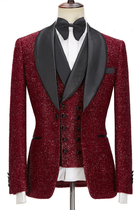 Sparkly Three Pieces Blazer Tuxedo in Red/Black/Blue/Purple