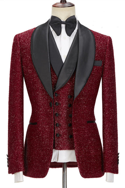 Sparkly Three Pieces Blazer Tuxedo in Red/Black/Blue/Purple