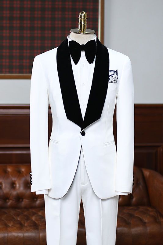 Spring White Bespoke Wedding Suit for Groomsman