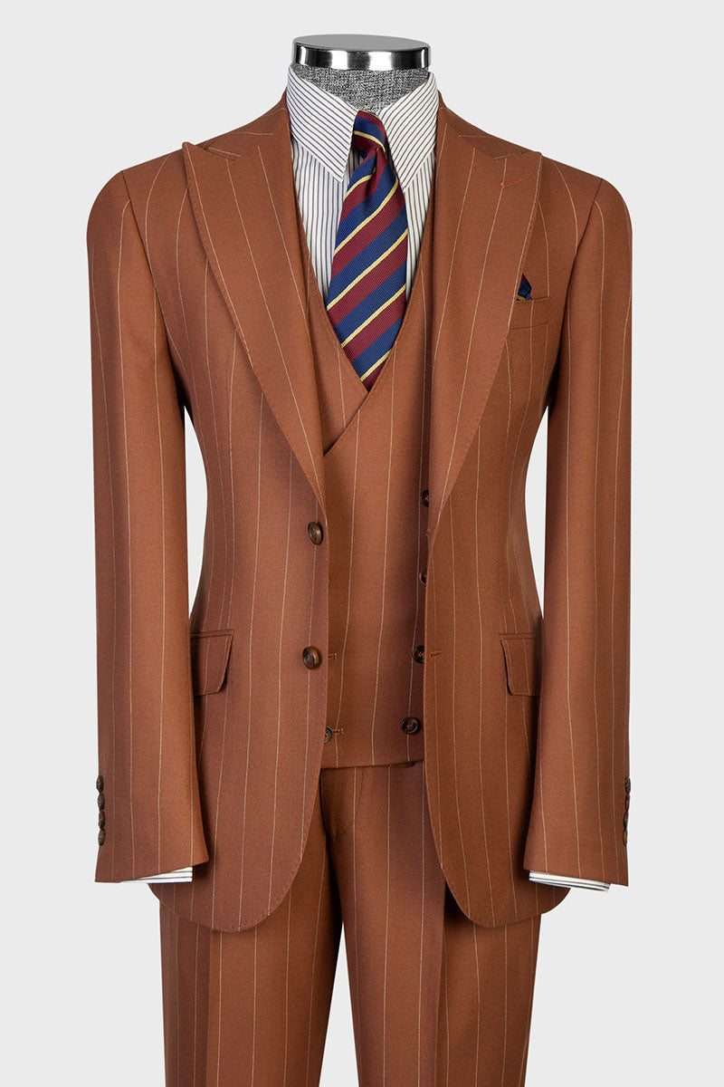Men's Stripe Peak Lapel 3-piece Suit