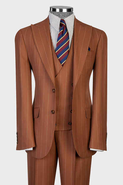 Men's Stripe Peak Lapel 3-piece Suit