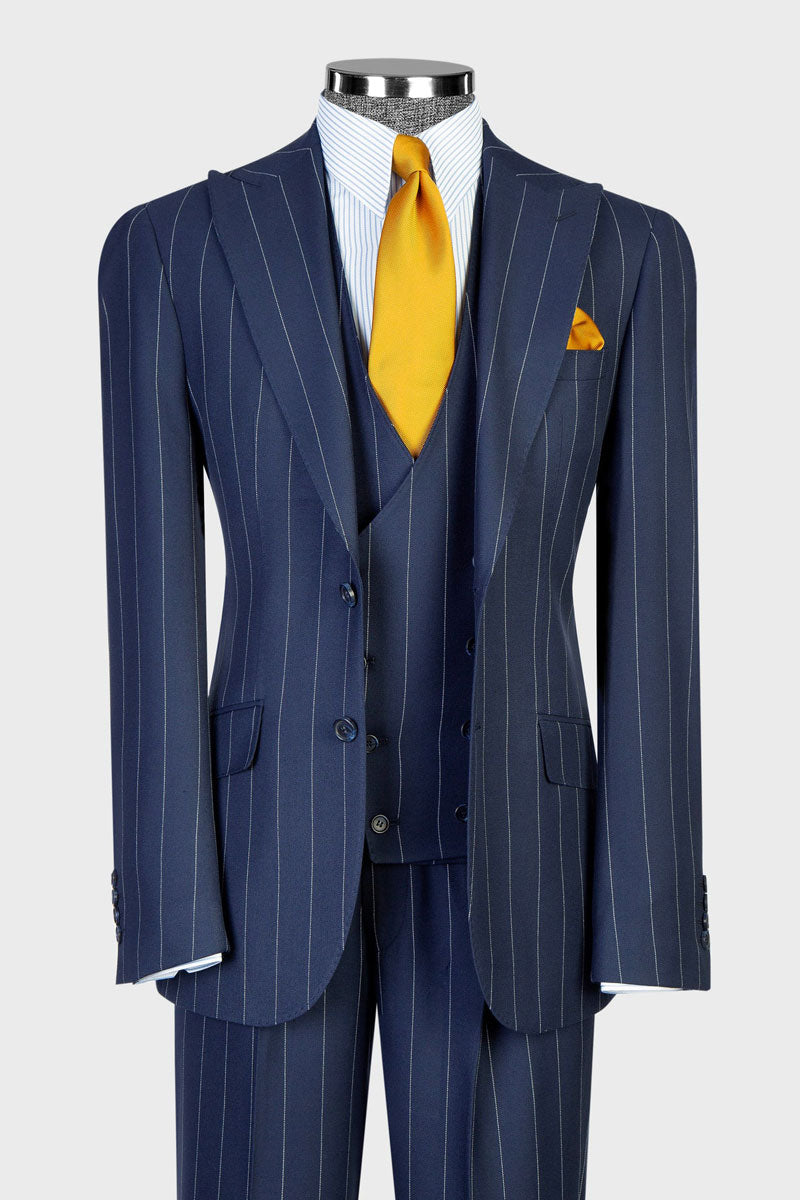 Men's Bold Striped 3-piece Suit in Navy
