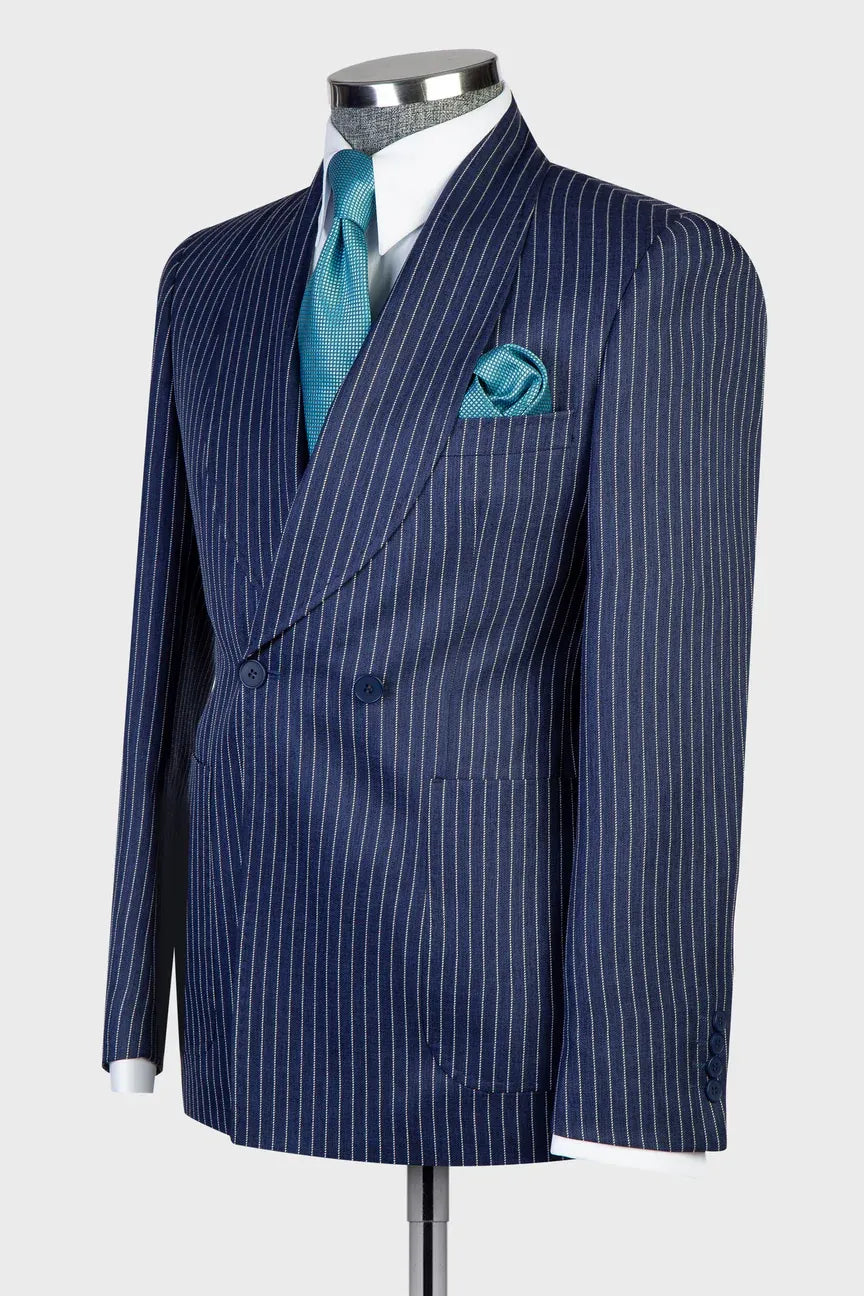 Striped Two-button Shawl Lapel 2-piece Suit