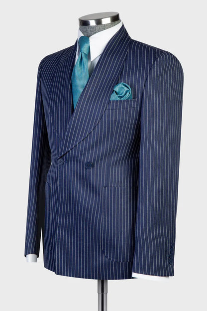 Striped Two-button Shawl Lapel 2-piece Suit
