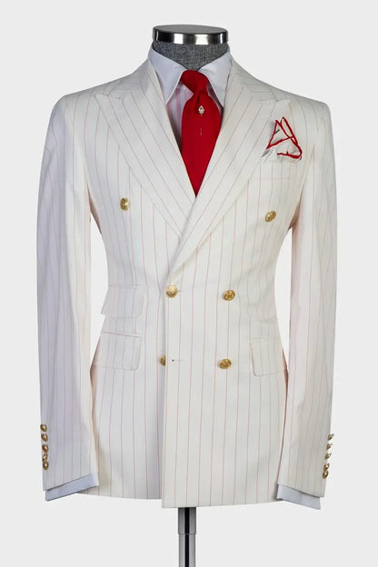 Striped Double-breasted 2-piece Suit in White