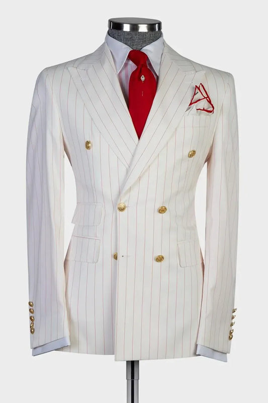 Striped Double-breasted 2-piece Suit in White