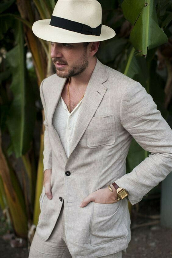 Summer Fashion Khaki Linen Suit for Men