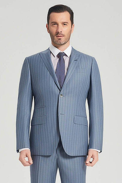 Superior Blue Stripes Light Blue Business Mens Suits