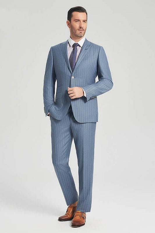 Superior Blue Stripes Light Blue Business Mens Suits