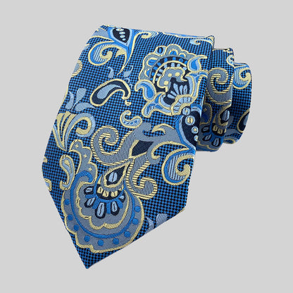 Blue & Yellow Jacquard Floral Tie