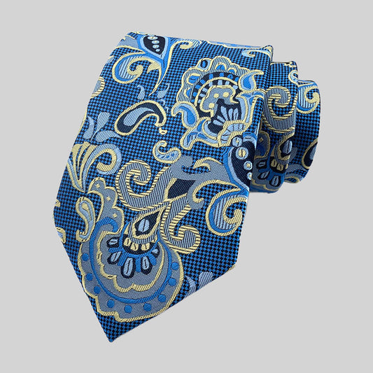 Blue & Yellow Jacquard Floral Tie