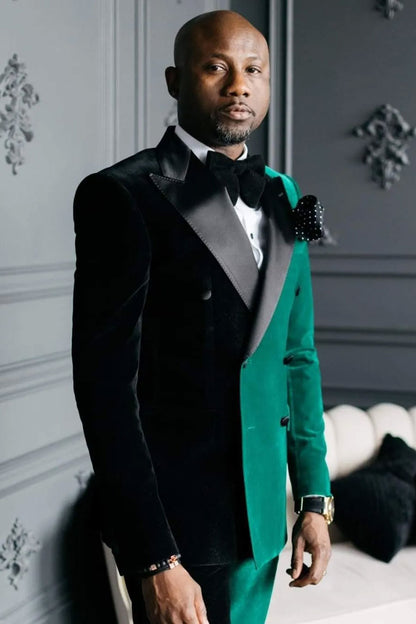 Green/Black Two-tone Velvet 2 Piece Tuxedo