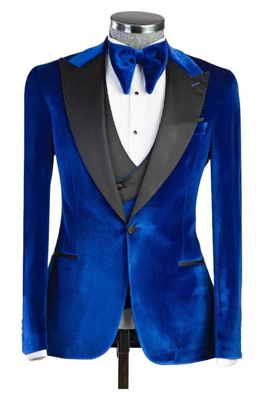 Elegant Vert Royal Blue Velvet 3-piece Suit