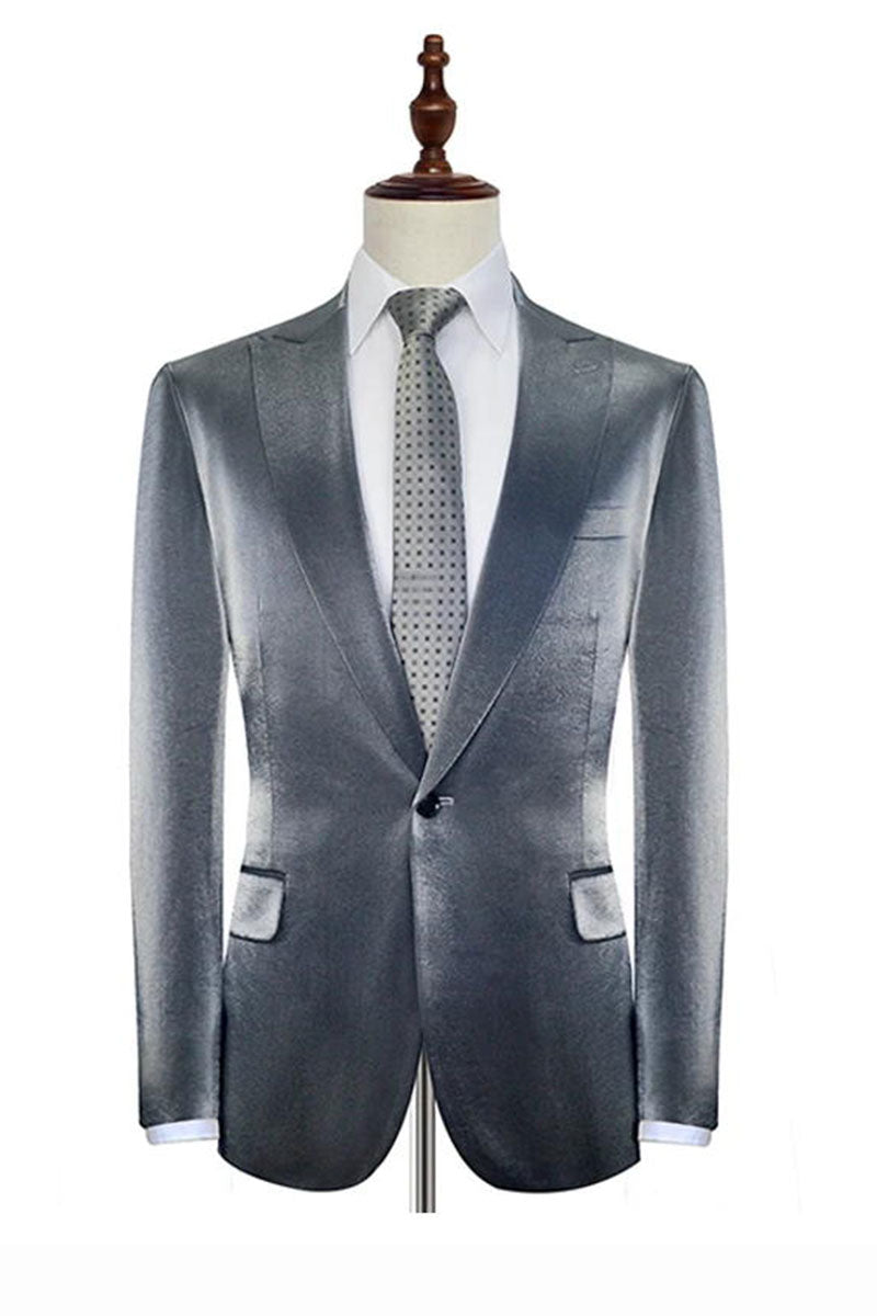 Silver Velvet Peak Lapel Men's Suits